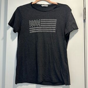 EUC Mango Dark Gray American Flag Tee